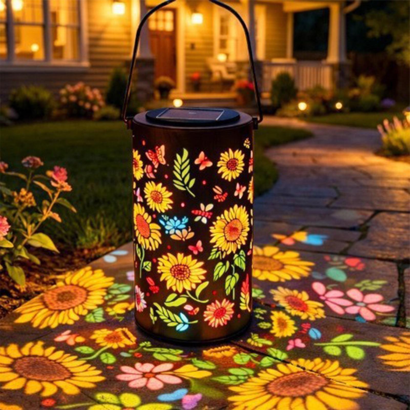 Outdoor Lighting Pathway - โคมไฟพลังงานแสงอาทิตย์รูปดอกทานตะวัน ทนทานต่อสภาพอากาศ ทำจากโลหะ สีสันสดใส เหมาะสำหรับตกแต่งสวน ลานบ้าน