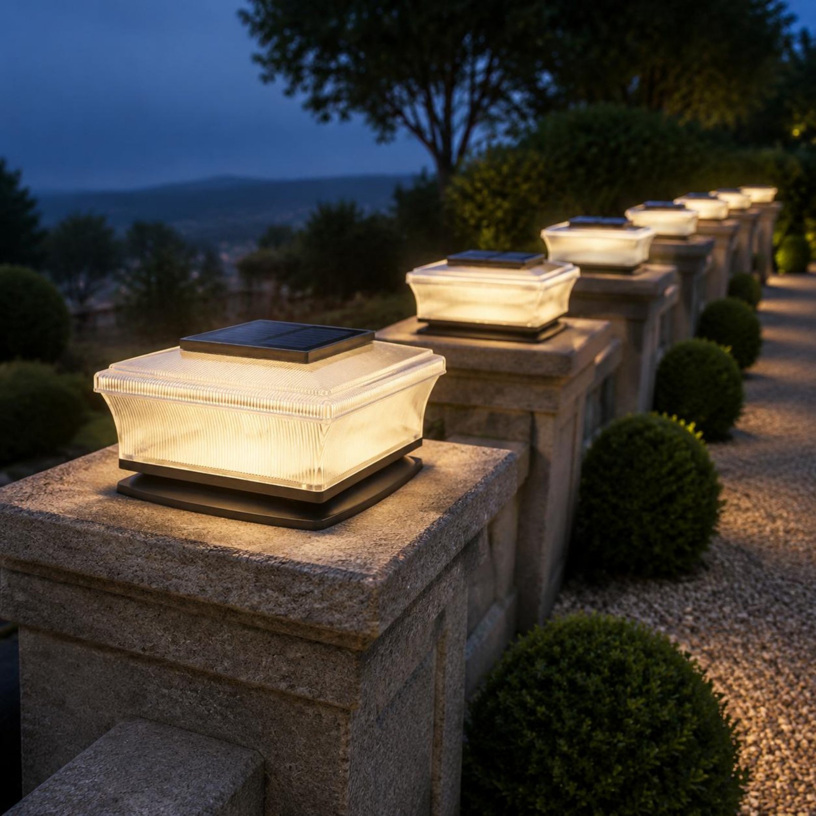 Outdoor Lighting Wireless - ไฟเสาโซลาร์เซลล์ไร้สาย รูปทรงสี่เหลี่ยม แสงสีขาวอบอุ่น 3000K สำหรับสวน