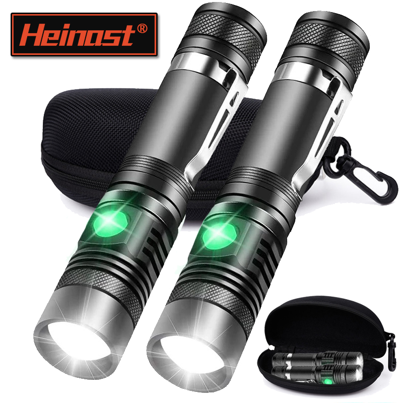 Outdoor Lighting Black - ไฟฉายแบบชาร์จได้ T6 ใช้แบตเตอรี่ 18650 ไฟฉายซูมแบบพกพา ไฟคาดศีรษะแบบหนีบหมวก