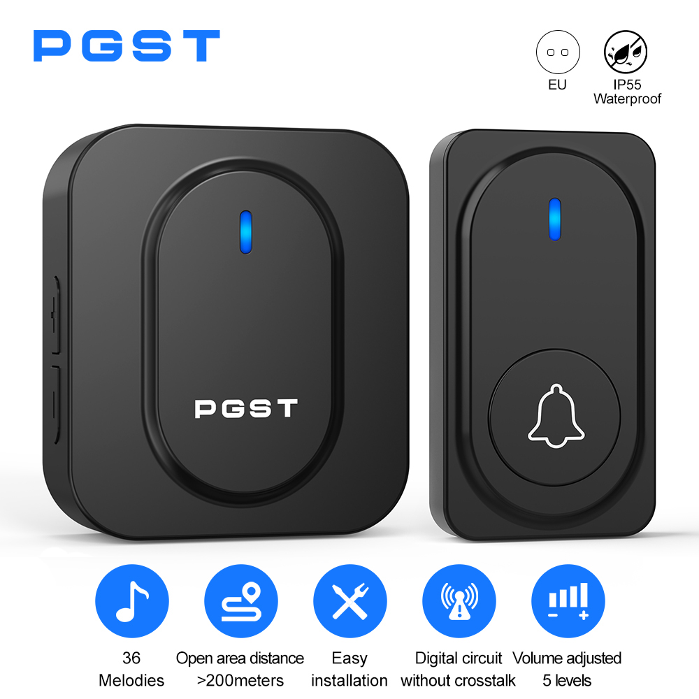 Outdoor Lighting Wireless - PGST กริ่งประตูไร้สาย 36 เสียงเรียกเข้า ไฟ LED