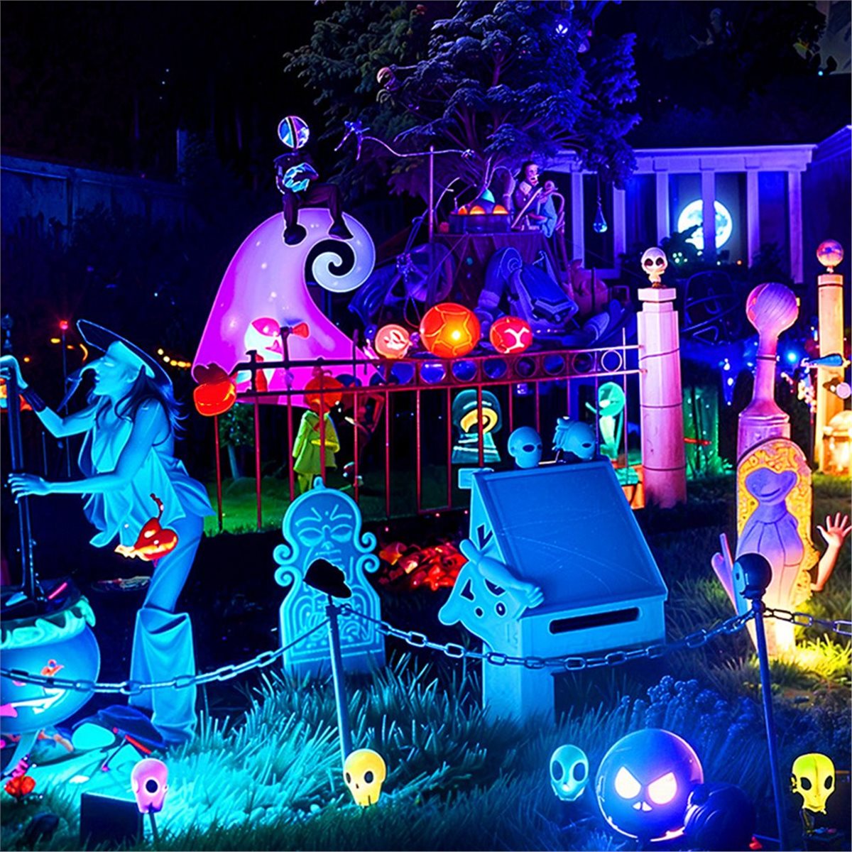 Outdoor Lighting Uk - AA19 ไฟส่องสว่าง LED RGBCW 100W พร้อมรีโมทคอนโทรลผ่านแอป
