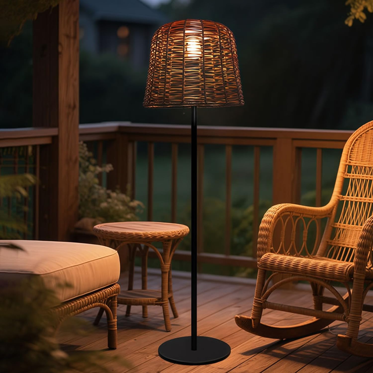 Outdoor Lighting Waterproof - โคมไฟตั้งพื้นกันน้ำสำหรับใช้งานกลางแจ้ง พร้อมโคมไฟทรงกลม - โคมไฟหวายดีไซน์ทันสมัยสำหรับใช้ภายในและภายนอกอาคาร เหมาะสำหรับลานบ้าน สวน