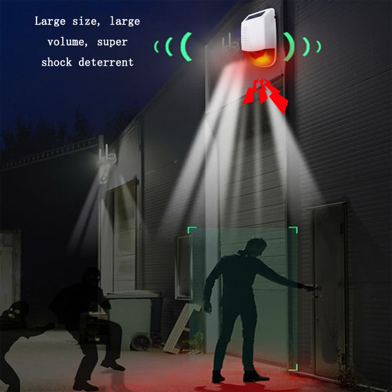 Outdoor Lighting Wireless - สัญญาณเตือนภัยอัจฉริยะแบบไร้สาย 433MHz สำหรับใช้งานภายนอกอาคาร กันน้ำ มีเสียงและแสงเตือน ชาร์จพลังงานแสงอาทิตย์