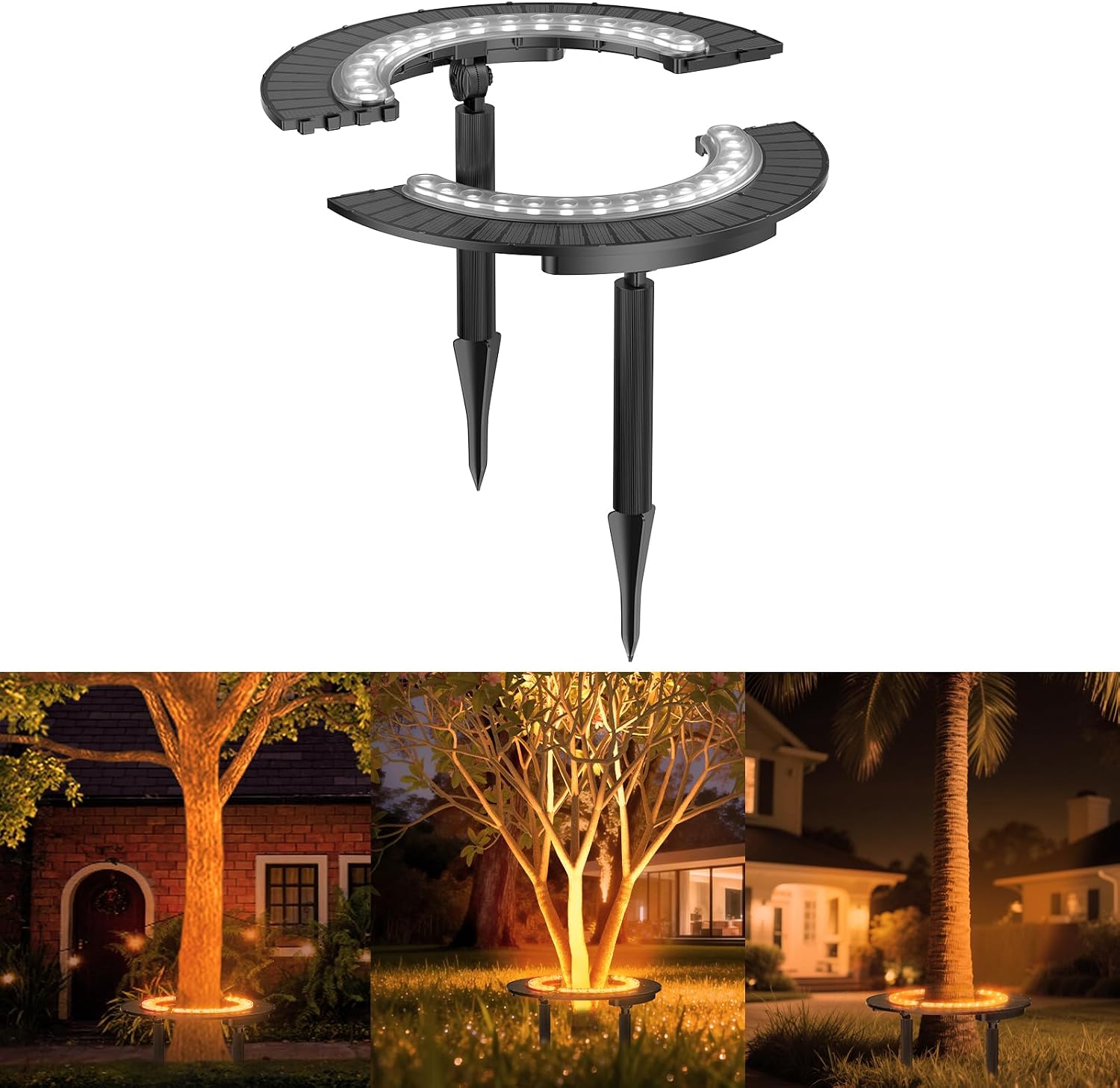 Outdoor Lighting Wireless - ไฟต้นปาล์มพลังงานแสงอาทิตย์แบบไร้สาย แสงสีขาวอบอุ่น ไฟส่องสว่างรอบต้นไม้ แบตเตอรี่ 12000 มิลลิแอมป์