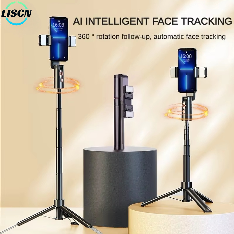 Outdoor Lighting Track - LISCN ไม้เซลฟี่แบบขยายได้ขาตั้งกล้องติดตามใบหน้าอัตโนมัติพร้อมหัวโทรศัพท์มือถือหมุนได้ 360 องศาแสงเซลฟี่ท่องเที่ยวกลางแจ้ง
