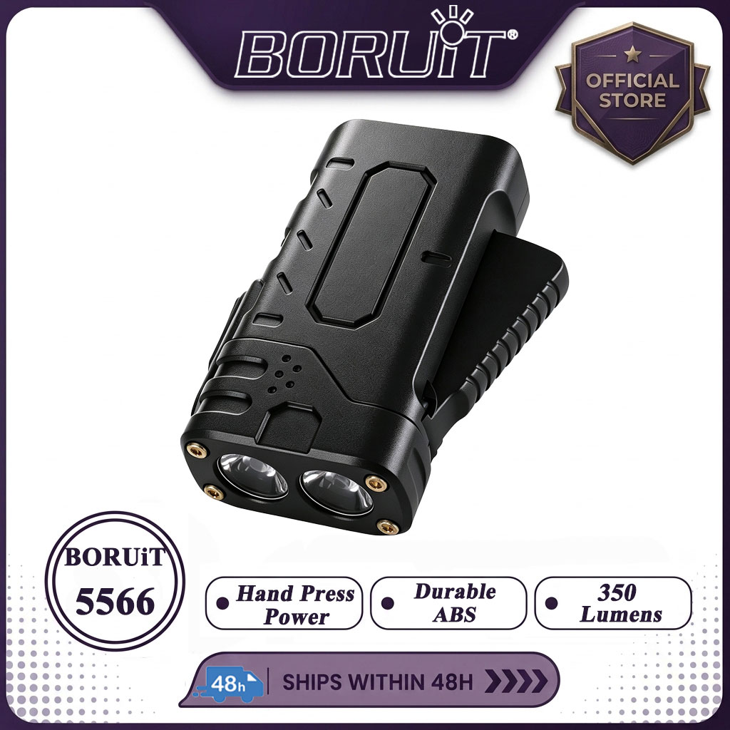 Outdoor Lighting Black - BORUIiT ไฟฉาย LED แบบหมุนมือ EDC ชาร์จไฟผ่าน
