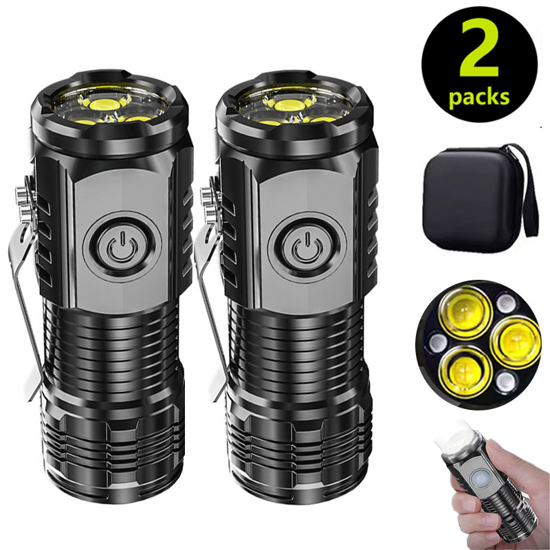 Outdoor Lighting Black - ไฟฉายมินิ 3LED พร้อมคลิปหนีบปากกา，เดินกลางคืน, ความสว่างแบบพกพา, ไฟฉายฉุกเฉินกันน้ำแบบชาร์จไฟได้, ไฟฉายกลางแจ้ง