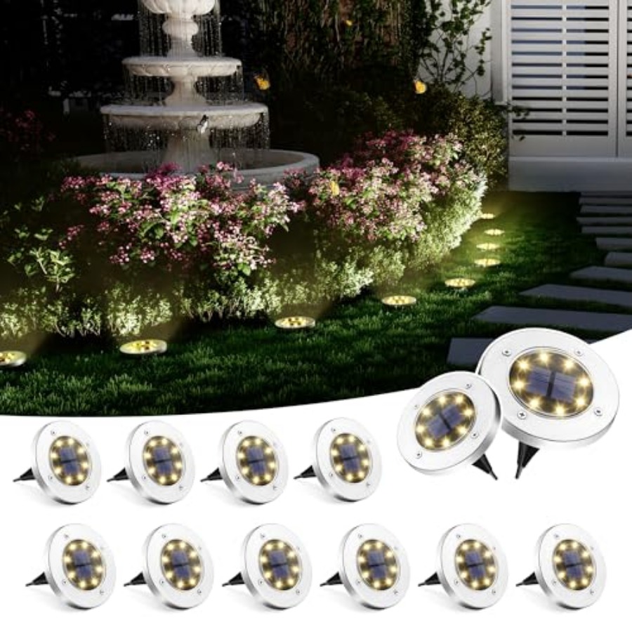 Outdoor Lighting And Landscape - ไฟพื้นพลังงานแสงอาทิตย์ ไฟโซลาร์เซลล์กลางแจ้ง กันน้ำ 8 LED ไฟตกแต่งสวน