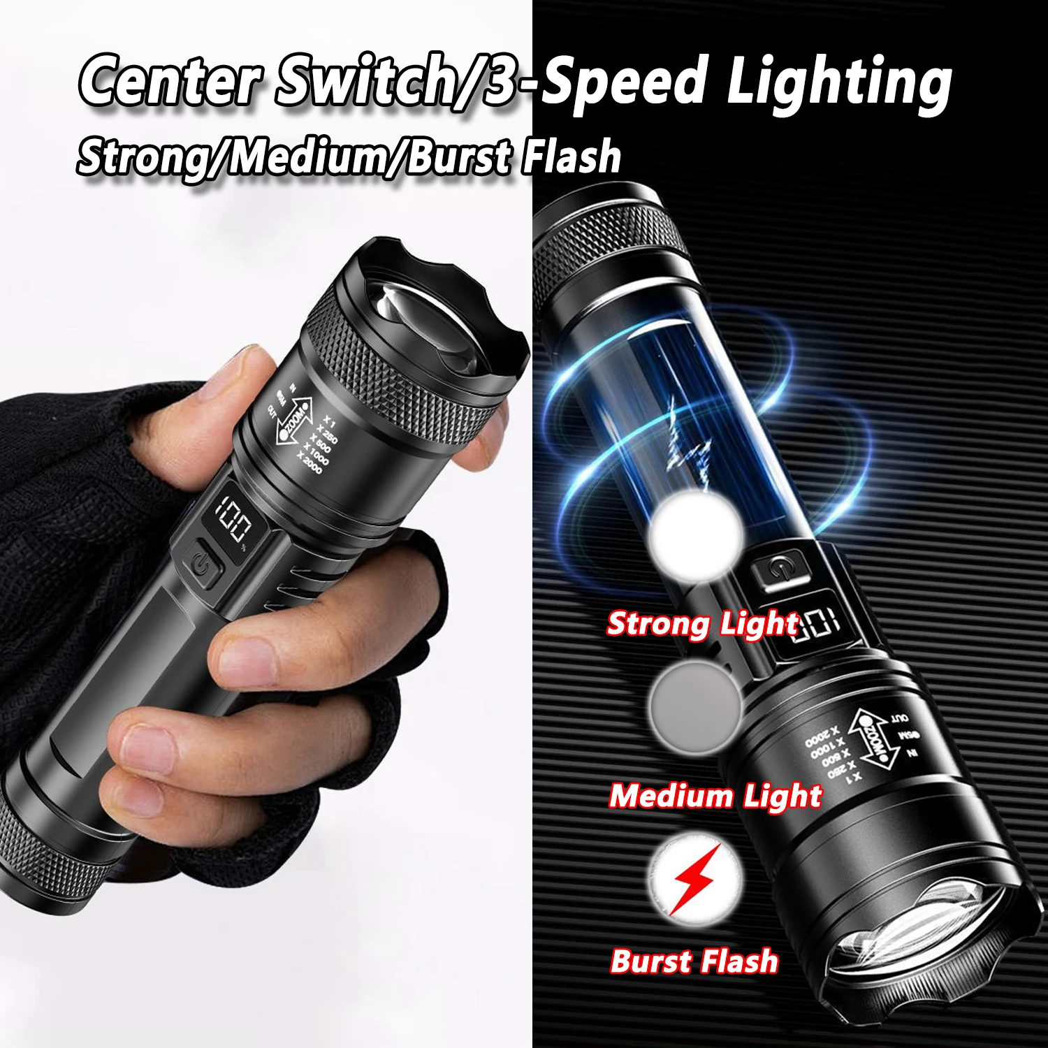 ไฟฉาย LED Ultra Bright 2000LM  - Outdoor Lighting Black บทวิจารณ์และราคา